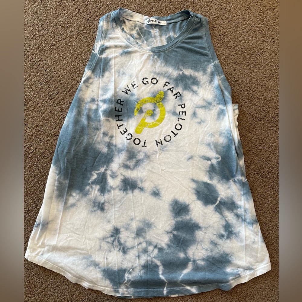 Peloton Tie Dye Blue and White Muscle Tank Top